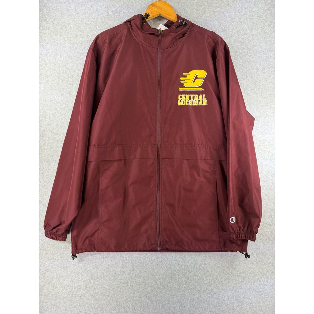 Champion Central Michigan Men’s Large Maroon Hooded Windbreaker Jacket 3644